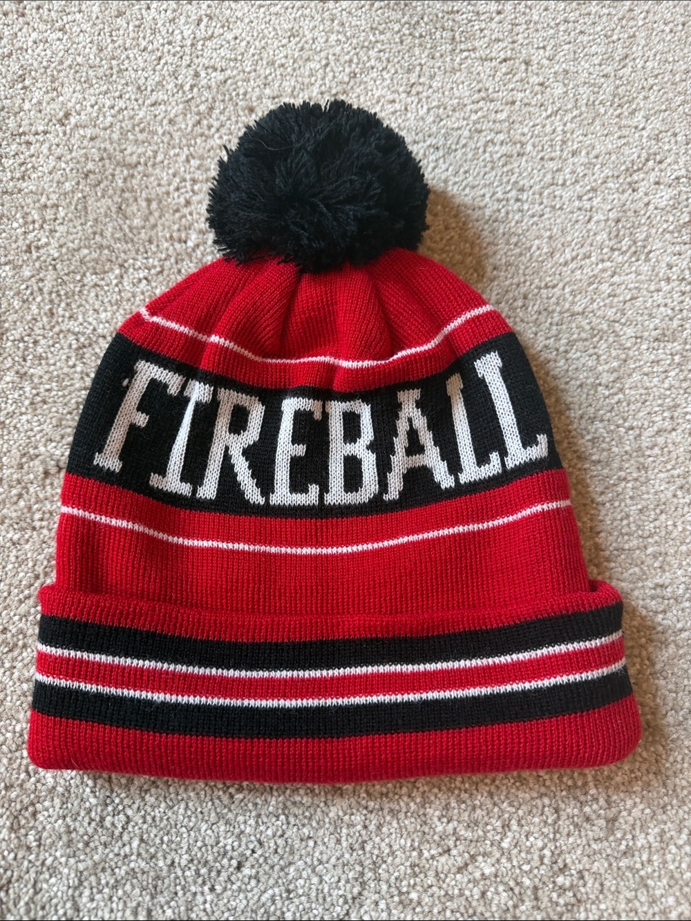 Fireball Red & Black Pom Beanie